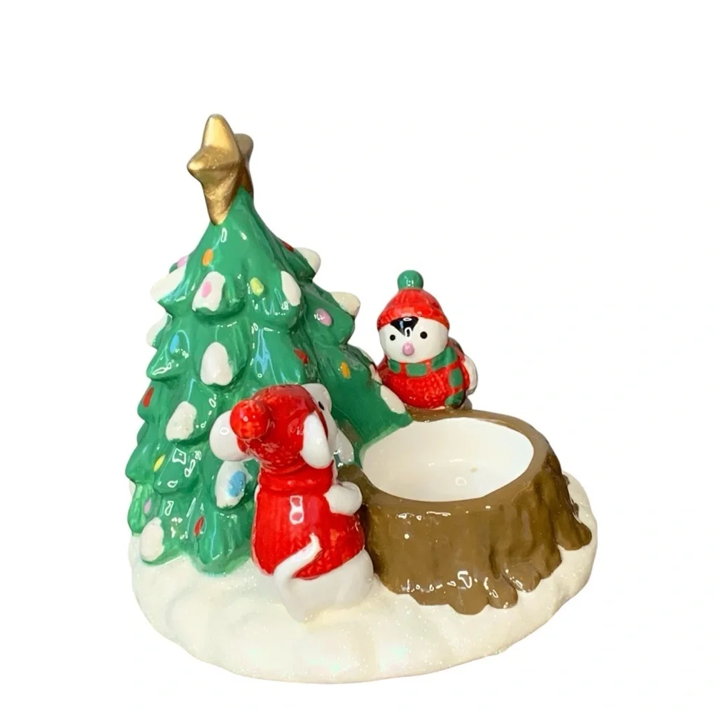 Partylite Festive Merry Mouse‎ Tealite Holder.